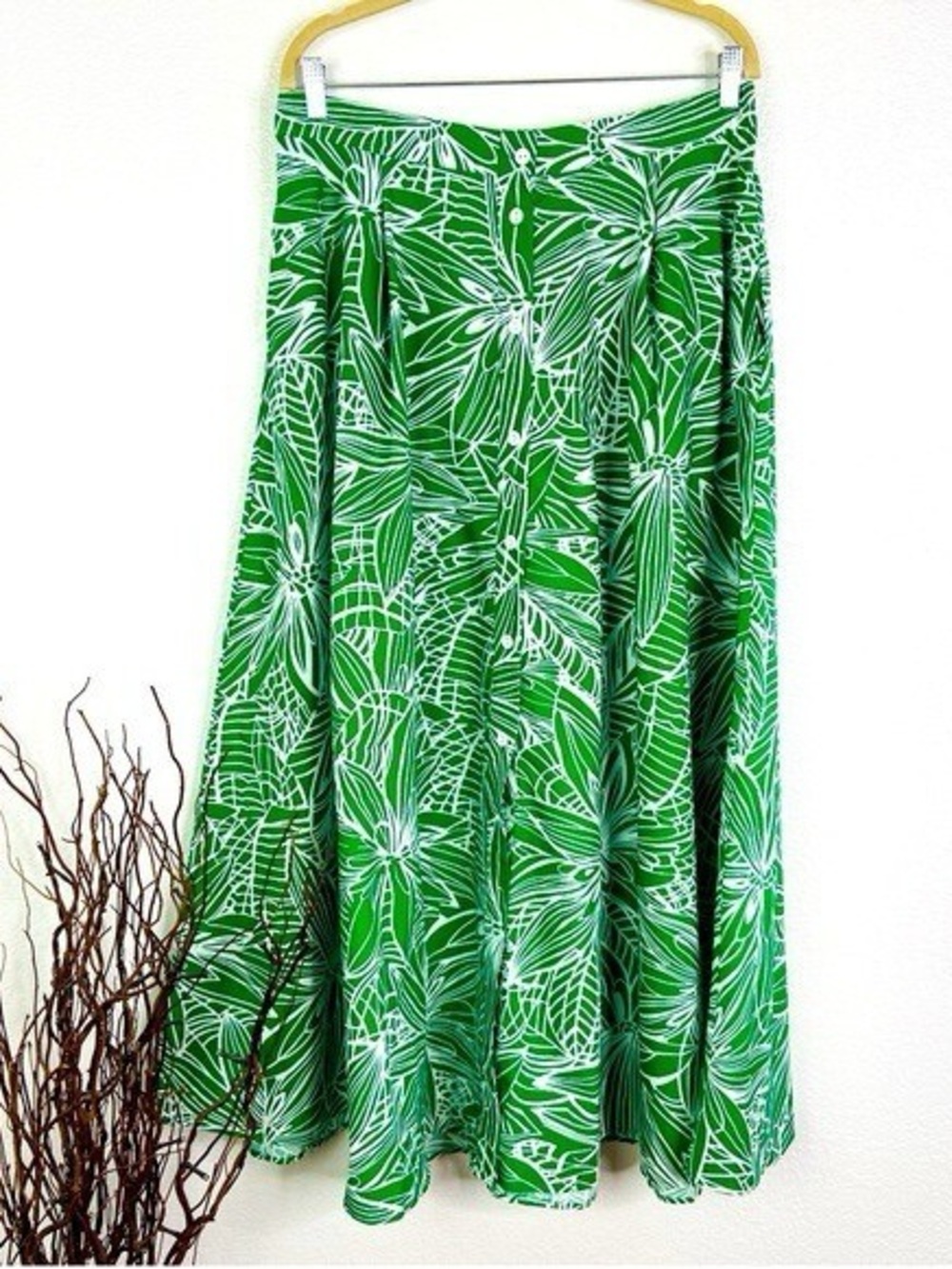 NWOT Tabitha Brown Green Tropical Print Maxi Skirt